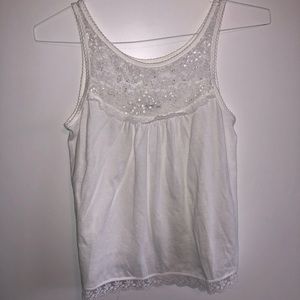 sequined beaded and lace frilly tank